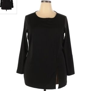 Spiegel Black Long Sleeve Front Slit Women's 2X Plus Size Round Neck Neutral EUC